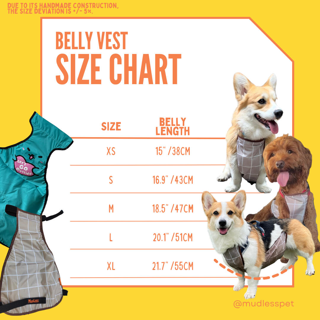 Size Chart Waterproof dog belly vest for Corgis